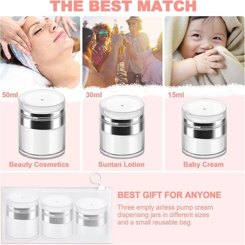 Airless Pump Jars,Refillable Moisturizer Container Vacuum Bottle,Travel Vacuum Cream Bottle,Empty Cosmetic Dispenser with Pump for Lotion Face Body Hand Cream Sunblock (0.5oz /1oz /1.7oz) in Saudi Arabia