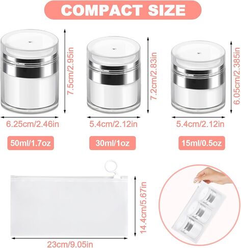 Airless Pump Jars,Refillable Moisturizer Container Vacuum Bottle,Travel Vacuum Cream Bottle,Empty Cosmetic Dispenser with Pump for Lotion Face Body Hand Cream Sunblock (0.5oz /1oz /1.7oz) in Saudi Arabia