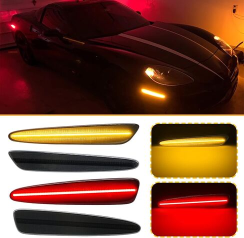 Side Marker Lights Kits Compatible with Corvette C6 Grand Sport/Z06/ZR1 2005 2006 2007 2008 2009 2010 2011 2012 2013 Front Amber & Rear Red Bumper Marker Indicator Lamp 4PCS (Smoked Lens) in Saudi Arabia