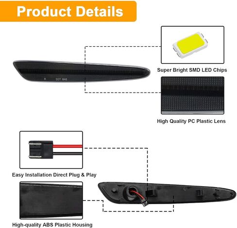 Side Marker Lights Kits Compatible with Corvette C6 Grand Sport/Z06/ZR1 2005 2006 2007 2008 2009 2010 2011 2012 2013 Front Amber & Rear Red Bumper Marker Indicator Lamp 4PCS (Smoked Lens) in Saudi Arabia