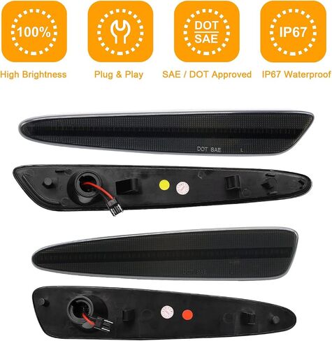 Side Marker Lights Kits Compatible with Corvette C6 Grand Sport/Z06/ZR1 2005 2006 2007 2008 2009 2010 2011 2012 2013 Front Amber & Rear Red Bumper Marker Indicator Lamp 4PCS (Smoked Lens) in Saudi Arabia