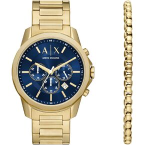 A｜X ARMANI EXCHANGE Men's Chronograph Gold-Tone Stainless Steel Watch and Bracelet Gift Set (Model: AX7151SET)