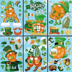St. Patrick's Day Window Clings Decorations, 175PCS Double-Sided Gnome Leprechaun and Irish Green Elf Shamrock Stickers for Home, School, and Classroom Decor