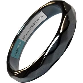 MAGNEHEALTH Hangover Ring, Thin Beveled Magnetic Hematite Band Ring, Hematite Band in Beveled Design for Magnetic Therapy, Acupuncture Ring