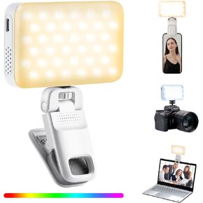 VILTROX RGB Video Light, Selfie Light, Portable LED Phone Light with Clip, Rechargeable on Camera Video Light with App Control, for Phone,Laptop,Camera,iPad, video recording for TikTok,YouTube,Vlog