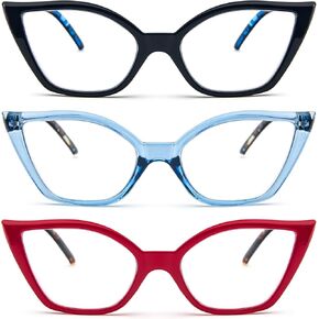 DXYXYO Cat Eye Reading Glasses for Women 3 Pack Anti Blue Light Computer Readers Stylish Retro with Spring Hinge