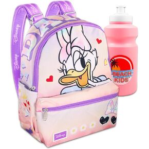 Daisy Duck Mini Backpack - Daisy Duck Small Backpack Backpack Bundle with 13" Daisy Duck Mini Backpack with Front Pocket, 26oz Water Bottle, More | Daisy Duck Backpack for Kids