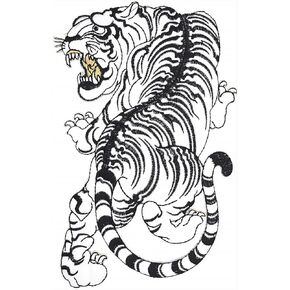 White Tiger Large Iron On Embroidered Patch Tiger Traditional Japanese Tattoo Style - Great for Jeans, Jackets, Vest