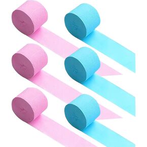 XIKSXITN 6 Rolls Pink Blue Crepe Paper, Crepe Paper Streamers for Gender Reveal Party Decorations, Wedding Decorations, Birthday Decorations, Baby Shower Decorations (1.8 Inch x 82 Ft/Roll)