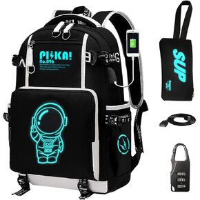 Boy Backpack Travel Bag Anime Backpack Luminous Pattern Travel Laptop Backpack - Adjustable Shoulder Strap Waterproof school bag Backpack With Usb Charging Port & Combination Lock Pencil Case
