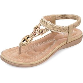 SHIBEVER Womens Sandals Summer Bohemian Flat Sandals Shoes with Elastic Strap Dressy Sandal