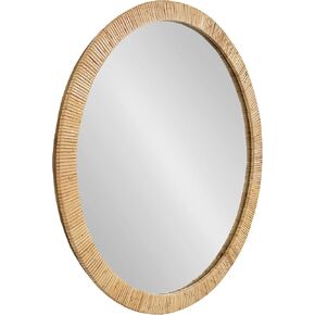 Kate and Laurel Rahfy Boho Round Rattan Mirror, 28 Inch Diameter, Natural Wood, Decorative Round Wood Mirror with Authentic Rattan Frame for Boho Wall Decor in Kuwait