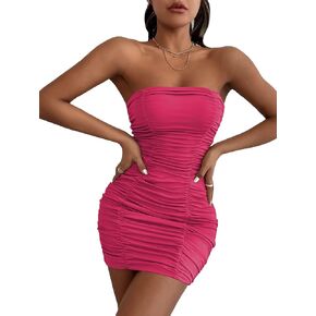 Floerns Women Bodycon Strapless Mini Dress Ruched Sleeveless Sexy Tube Dress