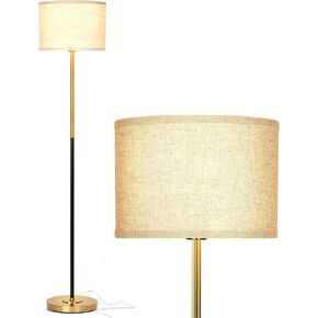 Brightech Emery LED Floor Lamp, Mid-Century Standing Lamp for Bedroom Reading, Modern Lamp for Living Rooms & Offices, Great Living Room Décor, Tall Lamp with Drum Shade & Brass Finish