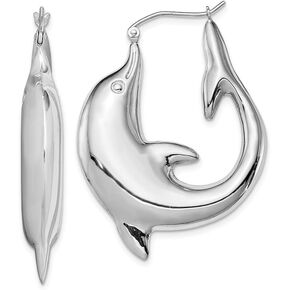 Sterling Silver Rhodium-plated Dolphin Hoop Earrings