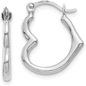 Jewels By Lux 14K White Gold Heart Shaped Hollow Hoop Earrings