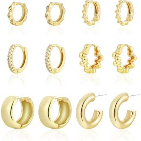 6 Pairs Gold Hoop Earrings Set for Women, 14K Gold Plated Small Huggie Hoops Earrings Hypoallergenic, Lightweight Tiny Cartilage Piercings Earrings Jewelry for Women Gifts.