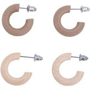 2 Pairs Wooden Open Hoop Stud Earrings for Women, Small 20mm Colored Wood Lightweight Earrings