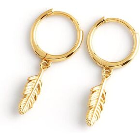 Feather Earrings for Women Gold Huggie Hoop Earrings Small Silver Hoop Earrings Hypoallergenic Minimalist Earrings Dainty Charm Drop Earrings Jewelry Gift