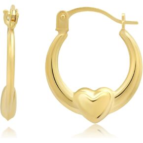 Solid 14k Gold Heart Hoop Earrings for Women with Click Tops Size 13mm or 16.5 mm (0.51 inches or 1.18 inches) Yellow Gold Hoops by MAX + STONE