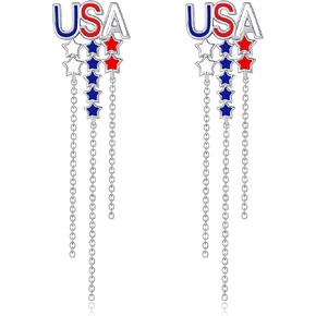 ONEFINITY American Flag Earrings 925 Sterling Silver 4th of July Earrings Dangle Star American Flag Jewelry Patriotic Independence Day Gifts for Women