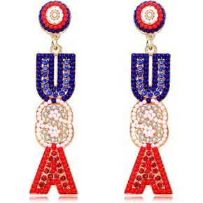4th of July Earrings for Women Patriotic Earrings Beaded American Flag Drop Dangle Earrings Independence Day Earrings Holiday Gifts Party Favors
