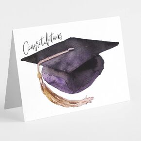 Purple Watercolor Graduation Cap Cards Boxed Set - 24 Congratulations Cards w/White Envelopes - Assorted Realistic Texture Designs - Personalized Stationery Printed in the USA by RitzyRose