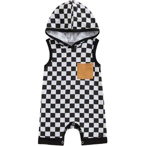 Infant Baby Boy Checkerboard Bodysuit Romper Newborn Coming Home Outfit Sleeveless Hoodies Outfits Summer Clothes