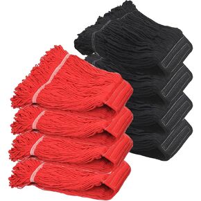 8 Pack Heavy Duty Commercial Mop Head Replacement,Commercial String Mop Head，Loop-End Mop Head Replacement,Cotton Washable Industrial Mop Head,Wet Cleaning Mop Head(Red +Black)