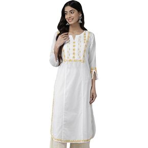 Ada Indian Traditional Hand Embroidered Chikankari Women's Cotton Kurta Kurti Tunic Dress A411443