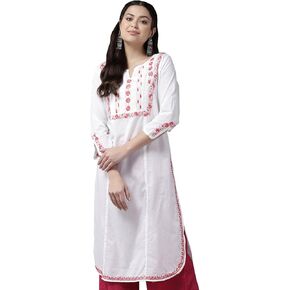 فستان Ada الهندي التقليدي المطرز يدويًا من Chikankari للنساء من القطن كورتا كورتي A411443