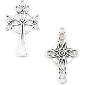 JGFinds Celtic Cross Antiqued Silver Tone Charm Set A, 40 Pack (20 of Each)