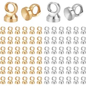 PH PandaHall Pendant Bail Cap, 200pcs 2 Colors Brass Bead Cap Pendant Bails Ball Pendant End Cap Clasp Dangle Charm Round Bails with Loop Findings for Earring Necklace Jewelry DIY Craft, Golden/Silver