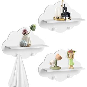 3 PCS Wavy Cloud Wall Shelves, Cute Cloud Shelves Stands, Cute Simple Style Wall Shelf, Kawaii Room Wall Decor Wall Shelf Book Shelves for Wall Embellishment