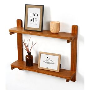 SUMGAR 24 Inch Floating Shelves for Wall Mounted Shelving Unit All Pine Wood 2 Tier Large Shelf for Bedroom Living Room Office Bathroom Home Decoration Storage Plant Photo Display Mid Century Modern