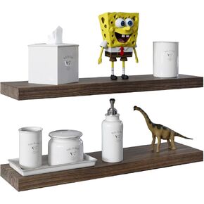 Kit Includes 2 Letto Solid Wood Floating Shelves, 6.10" D x 24" W x 1.26" H - Pine Wood and Eco-Friendly Wood Floating Shelves, Water Resistant, Thick Wood, All-Included Set Up, Dark Walnut Shelf