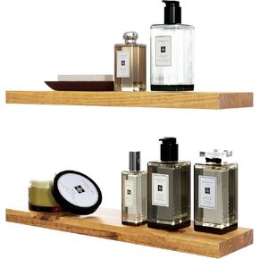 Letto Solid Wood Floating Shelves, Set of 2, 6.10" D x 24" W x 1.26" H - Pine Wood and Environmentally Friendly Wood Floating Shelves, Water Resistant, Thick Wood, All-Included Set Up, Honey Oak Shelf