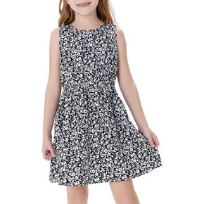 PATPAT Girl's Floral Boho Dress Casual A-line Sleeveless Ethnic Round Neck Dresses 5-12 Years