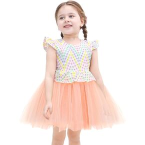 Lilax Little Girls Embroidered Colorful Easter Dress, 100% Cotton Toddler Party Gown