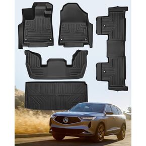 All Weather Floor Mats 2022 2023 2024 for Acura MDX Floor Mats & Cargo Liner 2022 2023 2024,1st 2nd & 3rd Row for Acura MDX Accessories 2024 Rubber Waterproof Black Heavy Duty 4Pcs