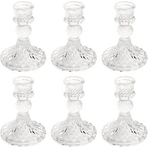 Koyal Wholesale Vintage Glass Taper Candle Holders, Mid Century Modern Decor Holiday Centerpiece Wedding Dinner, 6-Pack