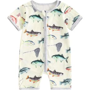 Muasaluxi الوليد بيبي بوي الصيد الزي قصيرة الأكمام الأسماك رومبير سستة ارتداءها قطعة واحدة بذلة ملابس الصيف in Kuwait