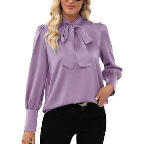 LYANER Women's Elegant Bow Tie Mock Neck Bow Knot Long Sleeve Work Office Blouse Shirt Top