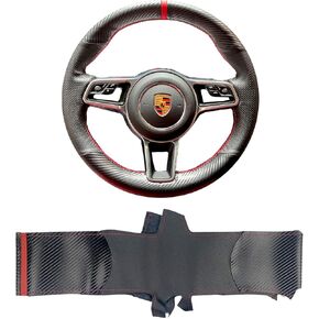 Hand-Stitched Matte Carbon Fiber Steering Wheel Wrap for Porsche 911 Macan Cayenne 982 Boxster Caymann 2014-2019/971 Panamera 2017-2019/ALL 991 Interior Steering Wheel Protection Skin Cover