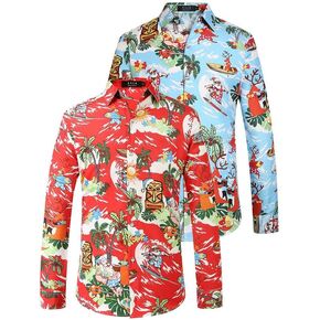 SSLR Mens Christmas Shirts Santa Claus Party Button Down Long Sleeve Shirts for Men