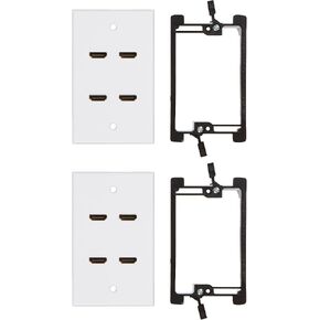 Buyer's Point HDMI Wall Plate | UL Listed Four Outlet HDMI 2.0 w/ 4 Built in 6-inch Pigtails and Mounting Bracket, Supports Ethernet and 4K Video, Perfect Cable for Home Theaters (White) — 2 Pack