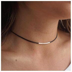 Vintage Leather Choker Necklace Gold Bar Choker Necklace Short Black Leather Bar Necklace Boho Necklace Jewelry for Women and Girls (Gold)