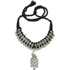athizay black Necklace choker with statement Pendant Tribal inspired Black and Silver Jewelry for women Handcrafted beaded chokers with bold Pendant