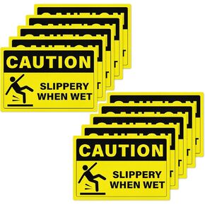 Slippery When Wet Sign 12 Inch Self-Adhesive Removable Vinyl Caution Wet Floor Safety Stickers Waterproof Warning Decals for Indoor Outdoor 10 PCS
