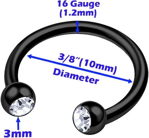 3 قطعة بأكسيد أسود 16 جرام حدوة الحصان حلقة ثقب المجوهرات الحاجب الرخ اللولب الزنمة 3 مللي متر واضح النرد الكرة الكريستال المزيد من الخيارات in Kuwait